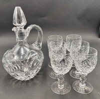 Auktion 369<br>schwere Kristallkaraffe "Nachtmann" mit 6 Weingl&auml;sern, beschliffen, H.26 und 14 cm