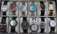 Auktion 369<br>Kasten mit 12 div. Armbanduhren, u.a. Adidas, DKNY, Fossil, Joop etc., Ouarzwerke, 1x Citizen Automatic (l&auml;uft)