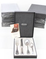 Auktion 369<br>Besteck f&uuml;r 7 Personen, Wilkens, Muster Alt Faden, 90er Auflage, je Messer, Gabel, L&ouml;ffel u. Kaffeel&ouml;ffel in 7 K&auml;sten, 5x orig. verschwei&szlig;t