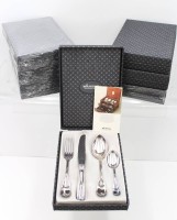 Auktion 369 / Los 11024 <br>Besteck f&uuml;r 7 Personen, Wilkens, Muster Alt Faden, 90er Auflage, je Messer, Gabel, L&ouml;ffel u. Kaffeel&ouml;ffel in 7 K&auml;sten, 4x orig. verschwei&szlig;t