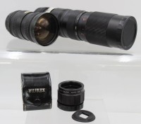 Auktion 369<br>2x Objektive sowie 1x Konverter,  Auto Makinon MC Zoom 28-80mm, Beroflex Auto Zoom 75-235mm, Weltblick 3x Konverter