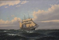 Auktion 369 / Los 4011 <br>D.Palmer o.&auml;., d&auml;nischer Segler auf See, &Ouml;l/Leinwand, gerahmt, Rahmen mit kl. Sch&auml;den, RG 68,5 x 96,5cm, Sperrgutversand