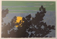 Auktion 369 / Los 5013 <br>unsignierte wohl Mischtechnik od. Lineolschnitt?, Nacht, gerahmt/Glas, RG 63,5 x 83cm MG 24,5 x 35,5cm