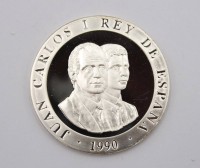 Auktion 369 / Los 6018 <br>2000 Peseten, Spanien 1990,  Olympia 1992  in Barcelona, 925er Silber, ca. 27gr., D-3,8cm