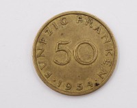 Auktion 369 / Los 6025 <br>50 Franken M&uuml;nze, Saarland, 1954