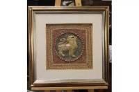 Auktion 369<br>asiat. Stickbild, &auml;lter, gerahmt, RG 61 x 61cm.