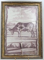 Auktion 369<br>Fliesenbild, &auml;lter, handgemalt, gerahmt, RG 31 x 43,5cm