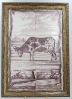 Auktion 369<br>Fliesenbild, &auml;lter, handgemalt, gerahmt, RG 31 x 43,5cm