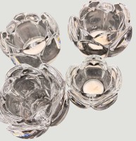 Auktion 369 / Los 10034 <br>4x gr. Kerzenhalter, Kristall 3x"Royal Copenhagen" gleich gross, H-9 cm, D-12 cm, kleinere "Holmegaard" H-7 cm, D-9 cm