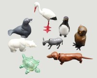 Auktion 369<br>8x div. Wackelkopf-Tiere, hpts. aus Celluloid, H-Storch 10 cm
