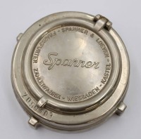 Auktion 371<br>Ascher it Werbeaufschrift, Frankfurter Z&auml;hlerfabrik Spanner &amp; Loeven, Metall, H-ca. 4cm D-9cm