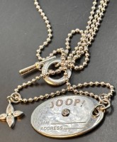 Auktion 369<br>Halskette mit 2 Anh&auml;nger "Joop"1x Erkennungsmarke oder &auml;hnliches, versilbert