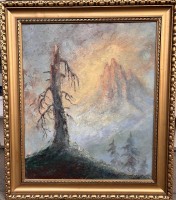Auktion 369<br>Achenhammer oder &auml;hnlich? "abgestorbener Baum vor Bergmassiv" &Ouml;l/Leinen, gut gerahmt, RG 77x76 cm
