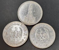 Auktion 369<br>3x 5  Reichsmark 1934, Garnisonskirche, Silber