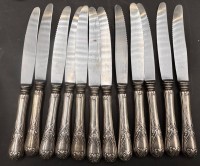 Auktion 369 / Los 11047 <br>12x  Jugendstil-Messer, Silbergriffe-800- Wilkens-Bremen, Entwurf?, L-20 cm,  zus. ca. 550 gr., guter Zustan