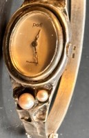 Auktion 369<br>Silber-835- Spangenuhr "Perli" Quartz, mit Perlchen, Werk  nicht &uuml;berpr&uuml;ft, zus. 38,2 gr., ungepflegt, Klappscharnier mit doppelter Sicherheitsacht