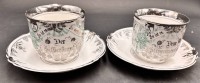Auktion 369<br>2 Silberhochzeits-Tassen mit U.T., Braut und Br&auml;utigam
