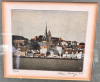 Auktion 369<br>unleserl. signierte Ansichtengrafik, 1975, gut ger/Glas, RG 32x33 cm