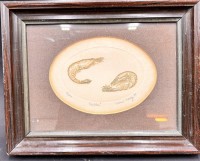 Auktion 369<br>unleserl. sign. Grafik , 1976, Krabben und Probe beschriftet, ger/Glas, RG 23x27 cm