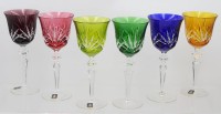 Auktion 369<br>6x hohe Weingl&auml;ser, &Uuml;berfangglas, Seebachh&uuml;tte, rote Glas mit Chip, ca. H-21cm