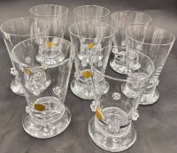 Auktion 369<br>8x Saftgl&auml;ser "Theresienthal" Serie Bachus, aufgeschmolzene Noppen, H 11 cm, Entwurf  ca. 1890 von Henriette Steigerwald