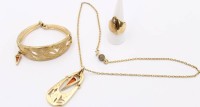 Auktion 369<br>3tlg. Pierre Lang Schmuckset, Halskette, Armband und Ring, goldfarben, Steinbesatz