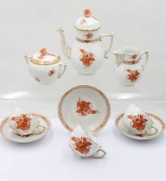 Auktion 369<br>Mokkaservice f&uuml;r 3 Personen, Mokkakern sowie 3 Gedecke, Aponyi rot, Kanne H-17cm Tasse H-4,5cm