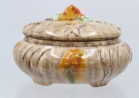 Auktion 369<br>ovale Deckeldose, Laufglasur, &auml;lter, ca. H-10cm B-18cm