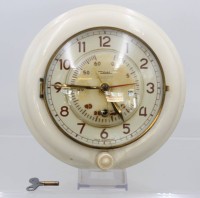Auktion 369<br>antike K&uuml;chenuhr der Firma Diehl, 50&amp;60er Jahre, Werk l&auml;uft an, Ziffernblatt mit Rissen, D-24cm