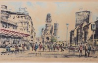 Auktion 369<br>Kurt PALLMANN (1886-1952), Berlin Kurf&uuml;rstendamm,. Farbradierung, Blatt vergilbt, gerahmt, RG 36 x 47cm, Rahmen besch&auml;digt