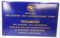 Auktion 369<br>Emailleschild der &bdquo;Elektro- und Gasgemeinschaft F&uuml;rth", gute ERhaltung, ca. 31 x 49,5cm
