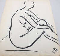 Auktion 369<br>monogrammierte Skizze, weiblicher Akt, WW Lu ?, verso beschriftet Der Sturm Berlin ?. Blatt mit L&auml;suren und Faltstellen, ungerahmt, BG 65 x 50cm