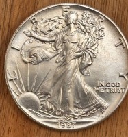 Auktion 369<br>ein Dollar 1987,Silver Eagle USA, eine Unze Feinsilber-999-