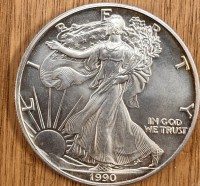 Auktion 369<br>ein Dollar, USA 1990, 1 Unze Feinsilber-999-