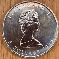 Auktion 369<br>5 Dollar 1988, Canada, Maple Leaf, Unze Feinsilber-999,9-