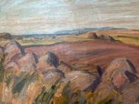 Auktion 369 / Los 4042 <br>anonyme &Ouml;lskizze "Landschaft" verso bezeichnet Voigt?, Pappe, 27x33 cm