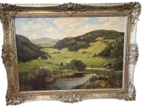 Auktion 369<br>Wagner, Karl  (Gochsheim 1877-1951 Karlsruhe) "H&uuml;gellandschaft" &Ouml;l/Leinen, gut gerahmt, RG 93x224 cm (Sperrgutversand)