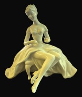 Auktion 369<br>sitzende Dame in Ballkleid "Wallendorf" weiss, linke Hand Finger abgebrochen, H-21 cm, B-24 cm