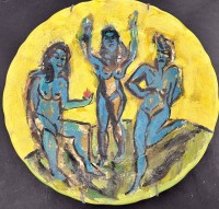 Auktion 369<br>bemalter Teller "V&amp;B" Mettlach mit 3 nackten Grazien, D-24 cm