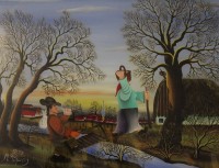 Auktion 369 / Los 4047 <br>Martin POPEC (XX), naive Hinterglasmalerei, gerahmt, RG 42,5 x 52,5cm