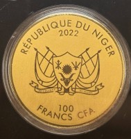 Auktion 374<br>Goldm&uuml;nze-999- Niger-100 Franc CFA, 2022, 1/200 Unze