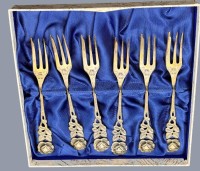Auktion 369<br>6x Kuchengabeln "Antiko" S-800- in OVP, L-13 cmzus. ca. 90 gr