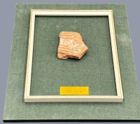 Auktion 369<br>Ziegelsterin-Fragment aus der R&ouml;merzeit, Zertifikat 1970, Xanten, gerahmt, RG 33x28 cm