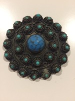 Vintage Brosche &amp; Anh&auml;nger 2-in-1 &ndash; T&uuml;rkis-Optik &ndash; Silberfarben &ndash; Ethno/Boho