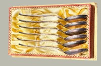 Auktion 369<br>6x Kaffee-L&ouml;ffel in OVP "Wilkens" versilbert, zus. 132 gr