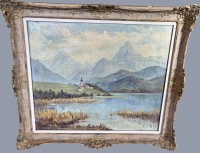 Auktion 370<br>unleserl. signiert"Bergsee", &Ouml;l/Leinen, gerahmt, RG 63x72 cm