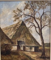 Auktion 370<br>H. Lang, (19)46 "Norddt. Bauernhaus", &Ouml;l/Leinen, gerahmt, RG 43x37 cm