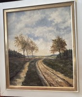Auktion 370 / Los 4011 <br>H. Lang, (19)46 "Feldweg", &Ouml;l/Leinen, gerahmt, RG 59x51 cm