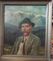Auktion 370 / Los 4013 <br>Uphues "Portrait eines Bayern" Leinen, gerahmt, 59x46 cm