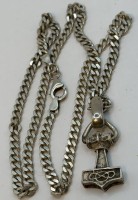 Auktion 370<br>Sterling Silber-925- Halskette (Herrenkette-L-50 cm) mit Thor-Hammer, 28,3 gr.